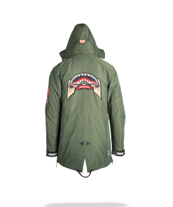 Alternative view of GREEN ARMY PATCHES LONG PARKA HOODY MENS (SIZE SMALL)